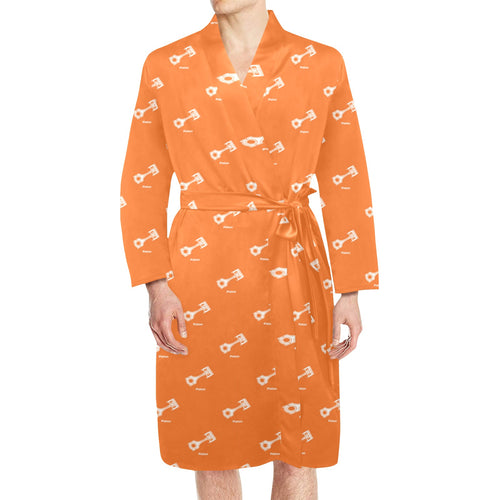 Engine Piston Orange Background Pattern Design 05 Men's Long Sleeve Belted Night Robe