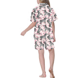 Zebra pink flower background Kids' Boys' Girls' V-Neck Short Pajama Set