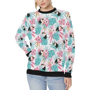 Toucan tropical flower leave pattern Women's Crew Neck Sweatshirt