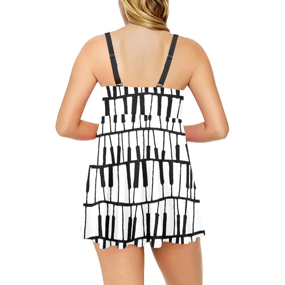 Piano Pattern Print Design 03 Chest Sexy Pleated Two Piece Swim Dress