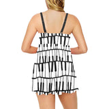 Piano Pattern Print Design 03 Chest Sexy Pleated Two Piece Swim Dress