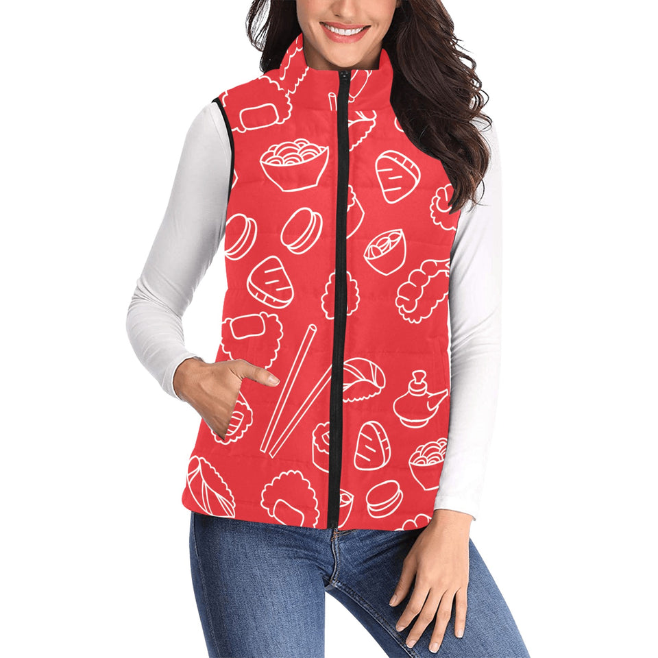 sushi pattern red background Women's Padded Vest