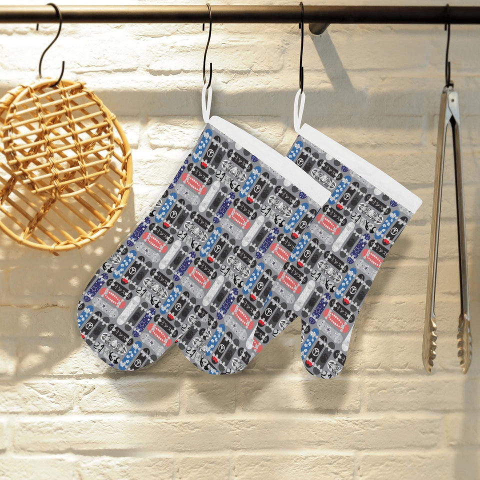 Skate Board Pattern Print Design 04 Heat Resistant Oven Mitts