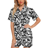 Black white camouflage pattern Women's V-Neck Short Pajama Set
