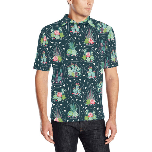 Cactus glass terrarium pattern Men's All Over Print Polo Shirt