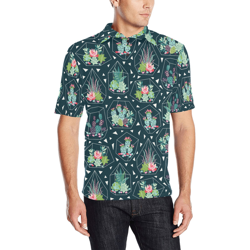 Cactus glass terrarium pattern Men's All Over Print Polo Shirt