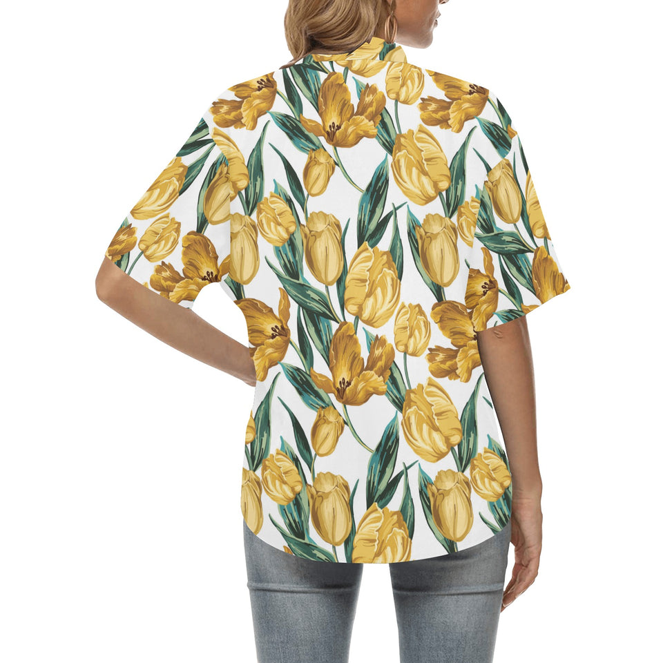 yellow tulips pattern Women's All Over Print Hawaiian Shirt