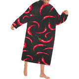Chili peppers pattern black background Blanket Robe with Sleeves