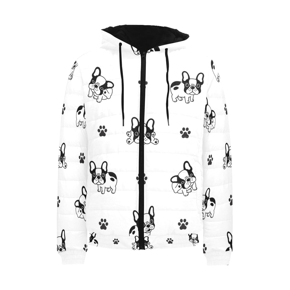 Cute french bulldog paw pattern Men's Padded Hooded Jacket