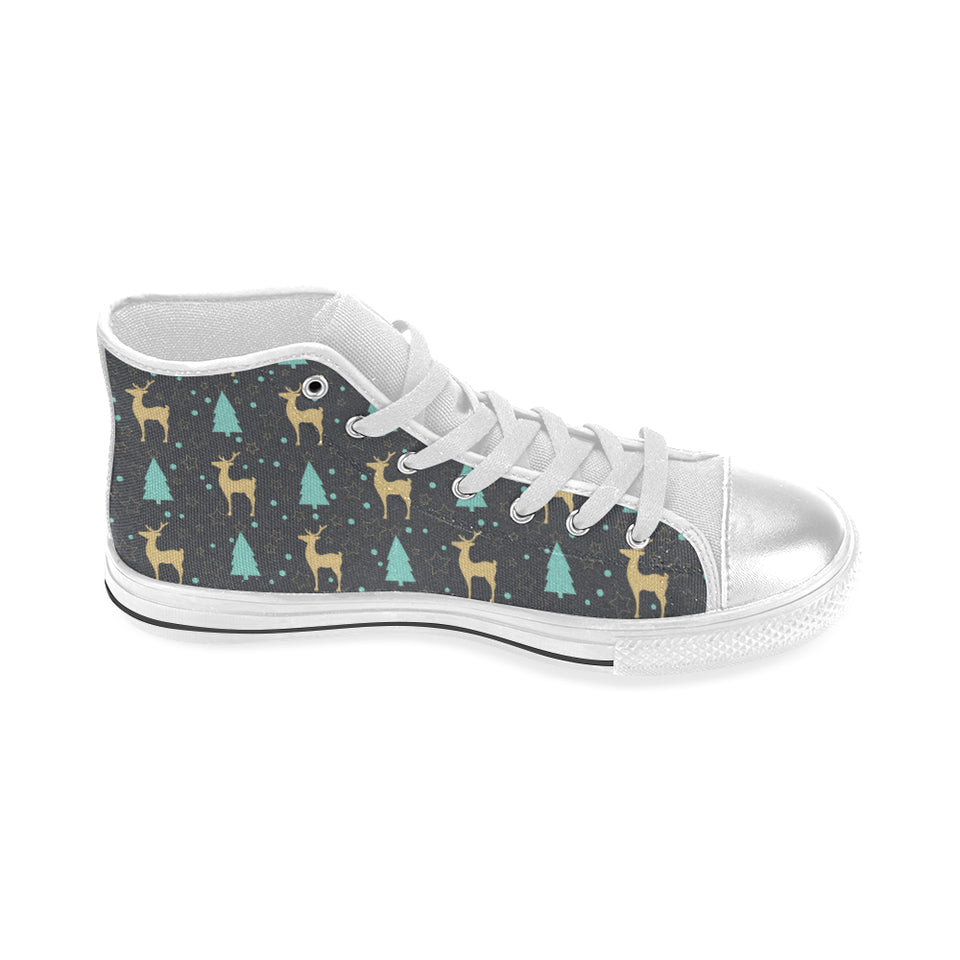 Deers star tree pattern Women's High Top Canvas Shoes White