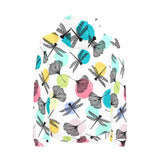 Dragonflies ginkgo leaves pattern Men's Padded Hooded Jacket