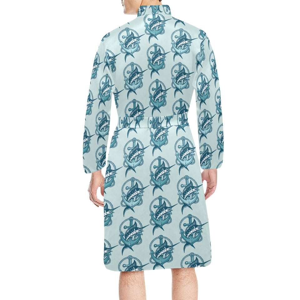 Swordfish Pattern Print Design 05 Men's Long Sleeve Belted Night Robe