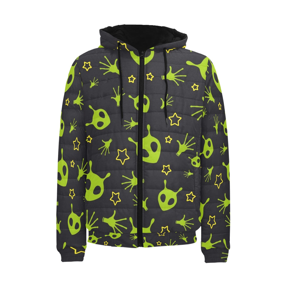Alien Pattern Print Design 02 Men's Padded Hooded Jacket
