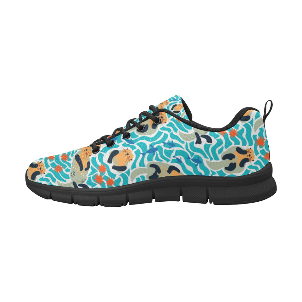 Cute sea otters fishe sea urchin pattern Women's Sneaker Shoes