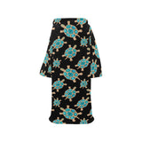 Sea turtle blue stone pattern Blanket Robe with Sleeves