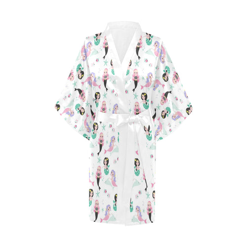 cute mermaid dolphin fish starfish pattern Women's Short Kimono Robe