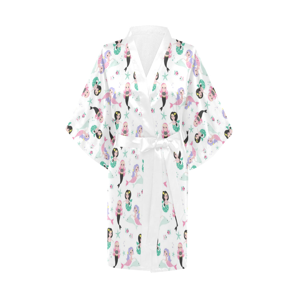 cute mermaid dolphin fish starfish pattern Women's Short Kimono Robe