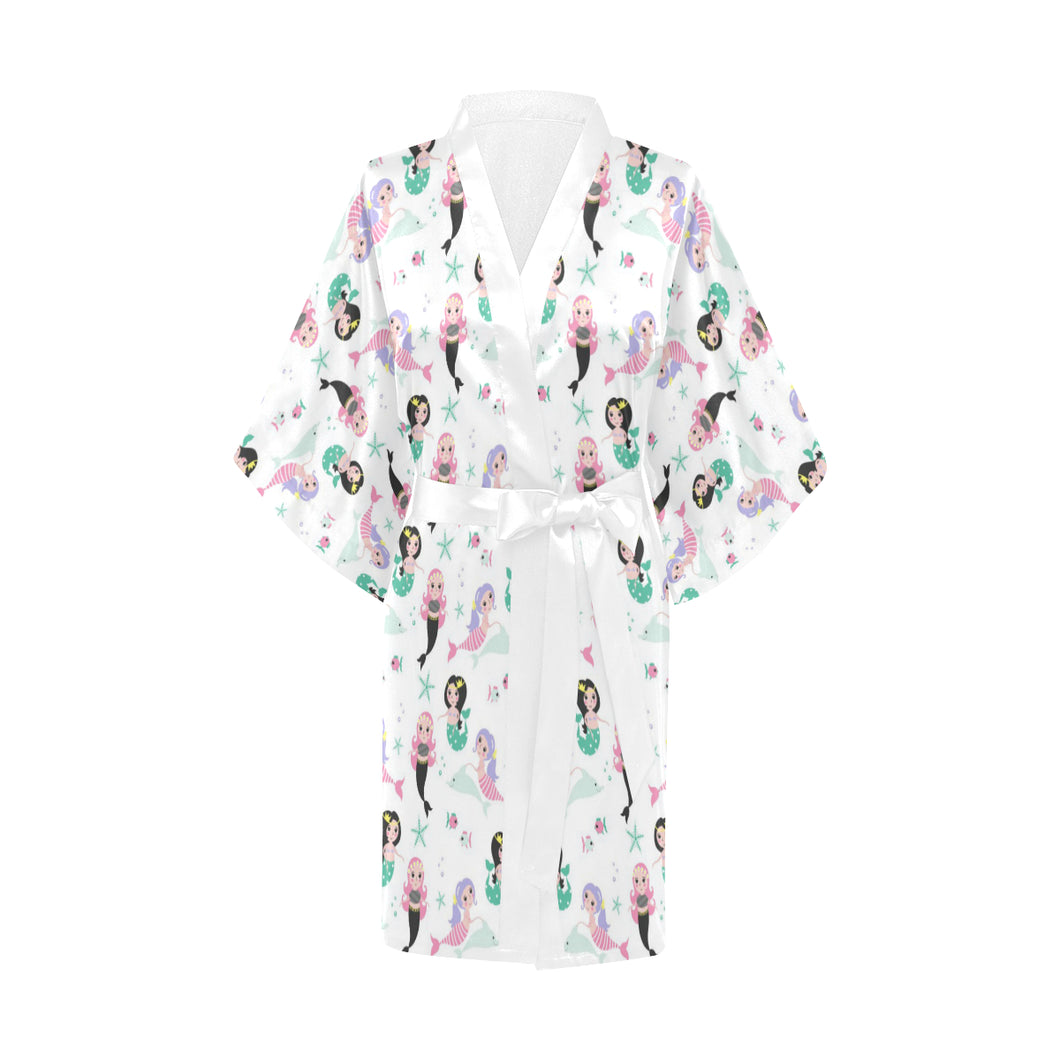 cute mermaid dolphin fish starfish pattern Women's Short Kimono Robe