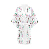 cute mermaid dolphin fish starfish pattern Women's Short Kimono Robe