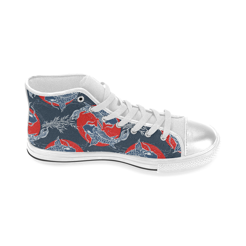 Koi Fish Carp Fishs hand drawn japanese art Women's High Top Canvas Shoes White