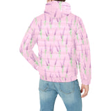 Lavender pattern pink background Men's Padded Hooded Jacket