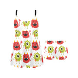 Alien Pattern Print Design 05 Chest Sexy Pleated Two Piece Swim Dress