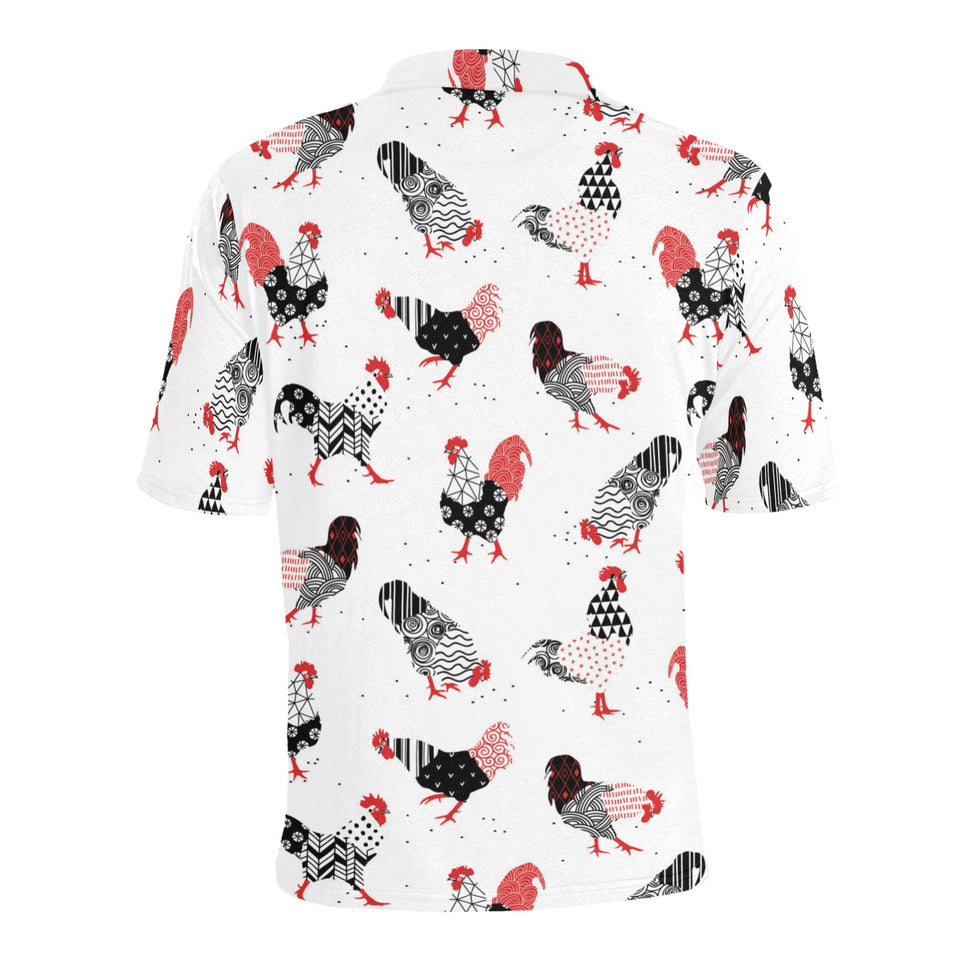 Cool rooster chicken cock floral ornament backgrou Men's All Over Print Polo Shirt