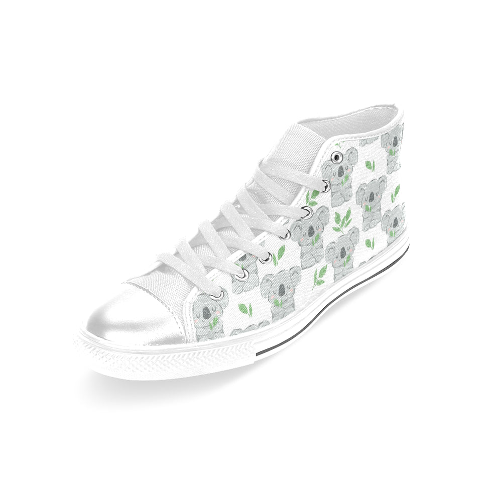 Hand drawn Koala leaves pattern Women's High Top Canvas Shoes White