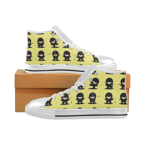 Cute ninja yellow background Women's High Top Canvas Shoes White