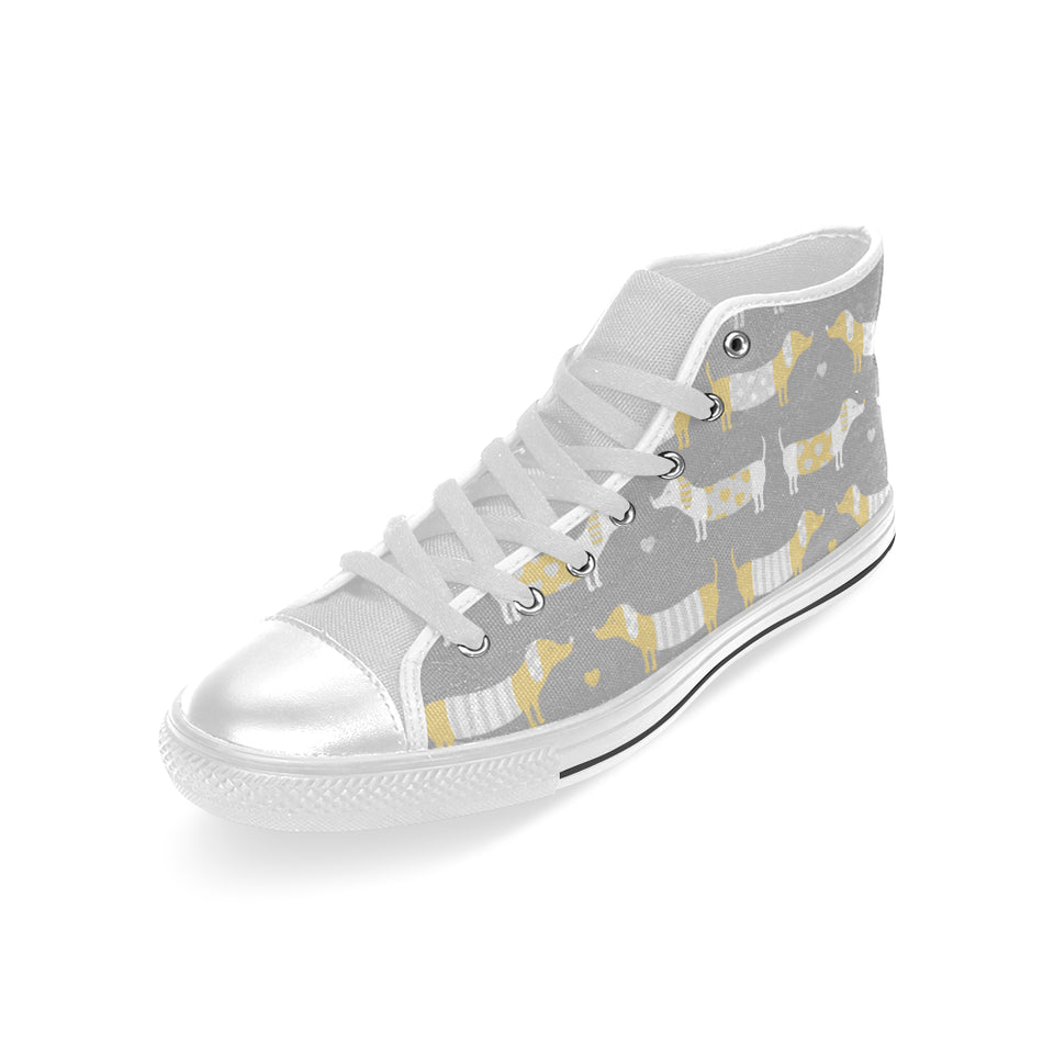 Cute dachshund dog pattern Men's High Top Canvas Shoes White
