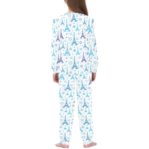 Blue Eiffel Tower Theme Pattern Print Design 01 Kids' Boys' Girls' All Over Print Pajama Set