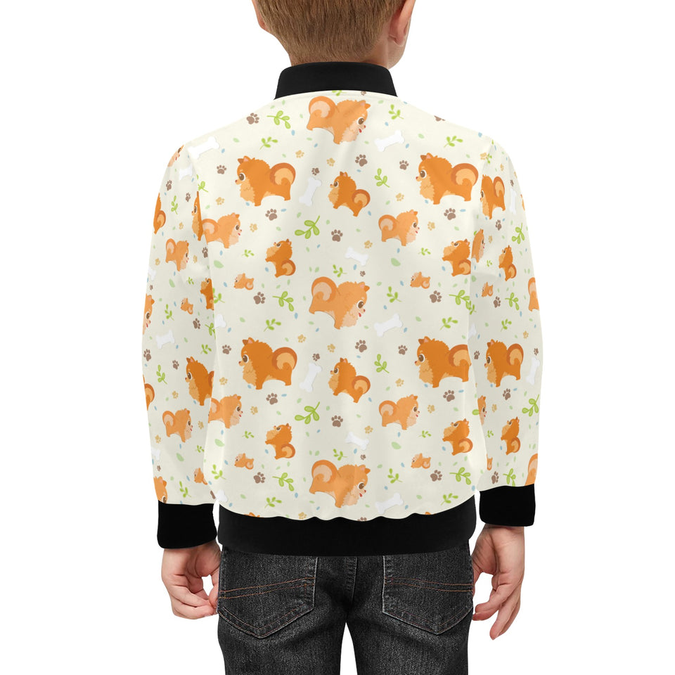 Cute brown pomeranian paw leave bone pattern Kids' Boys' Girls' Bomber Jacket