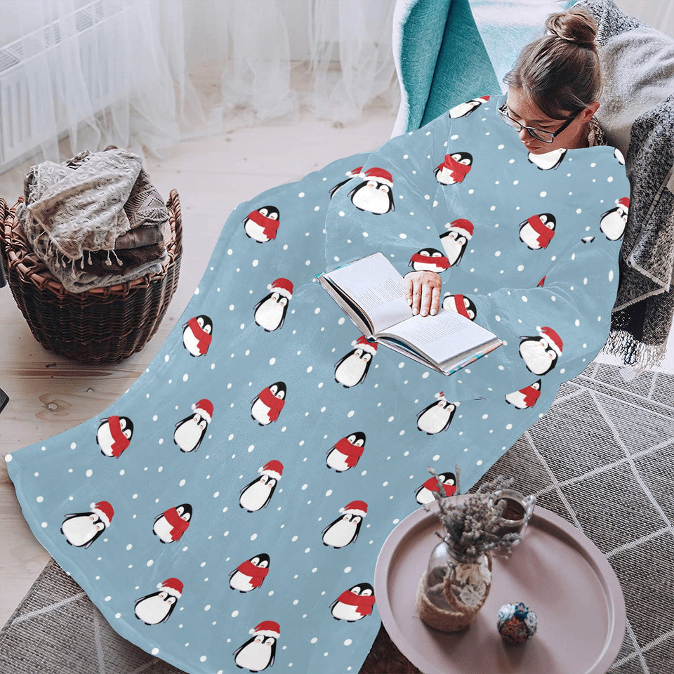 Cute penguin christmas snow pattern Blanket Robe with Sleeves