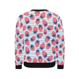 Strawberry pattern blue lines background Men's Crew Neck Sweatshirt