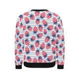 Strawberry pattern blue lines background Men's Crew Neck Sweatshirt