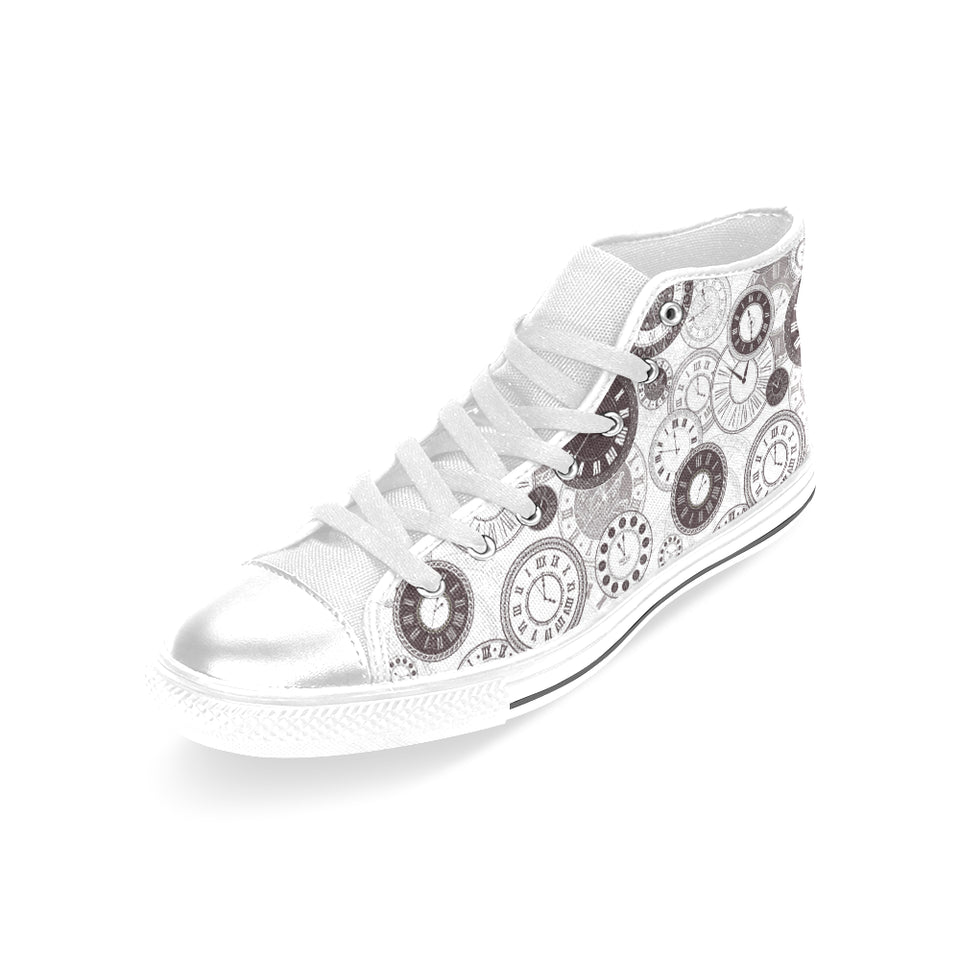 Classic vintage clock pattern Women's High Top Canvas Canvas Shoes White