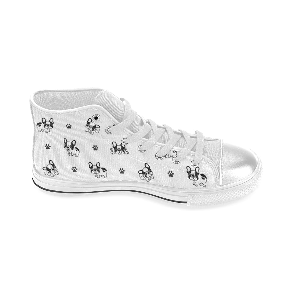 Cute french bulldog paw pattern Women's High Top Canvas Shoes White