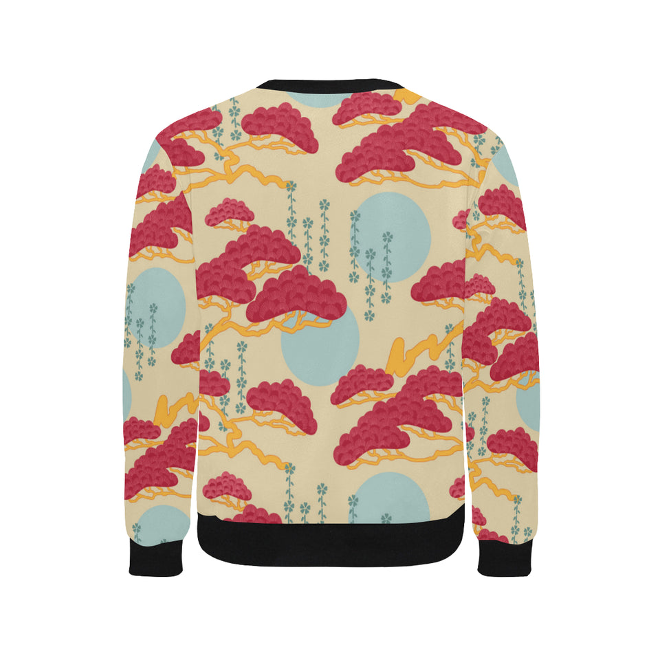Red Bonsai gray sun japanese pattern Men's Crew Neck Sweatshirt