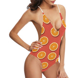 Oranges pattern red background Women's One-Piece Swimsuit