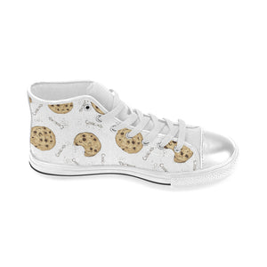 Sketch style cookie pattern Women's High Top Canvas Shoes White