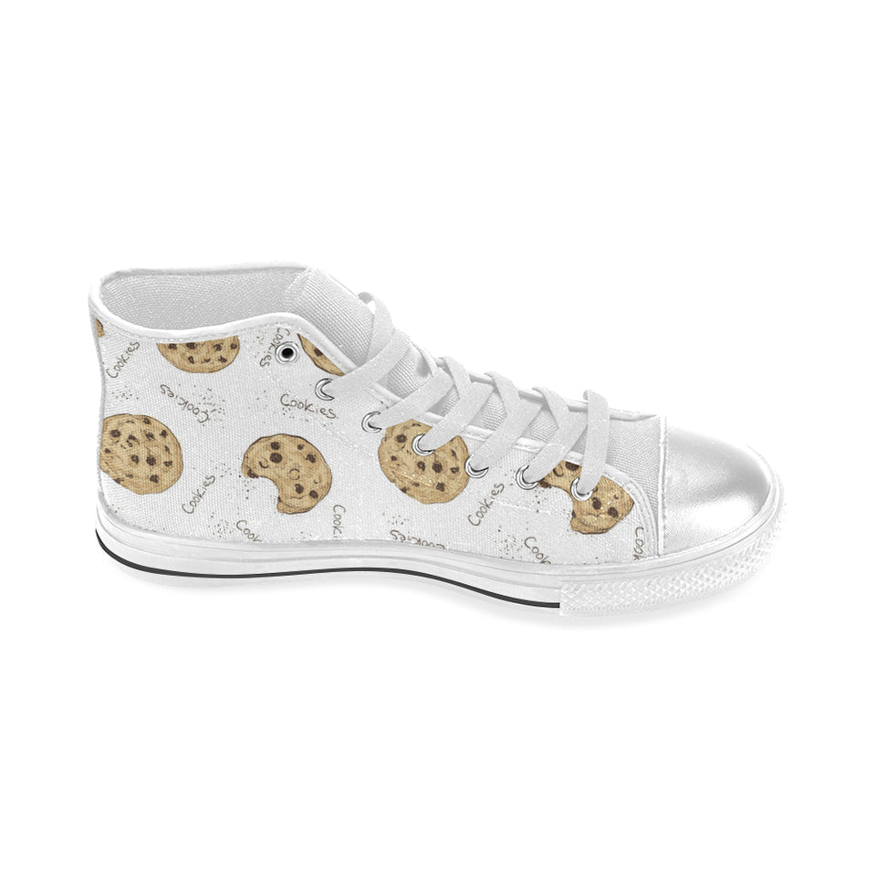 Sketch style cookie pattern Women's High Top Canvas Shoes White