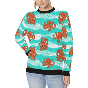 Octopuses sea wave background Women's Crew Neck Sweatshirt