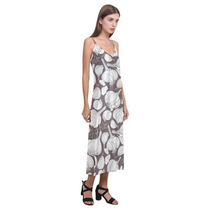 Garlic bulb dark background V-Neck Open Fork Long Dress