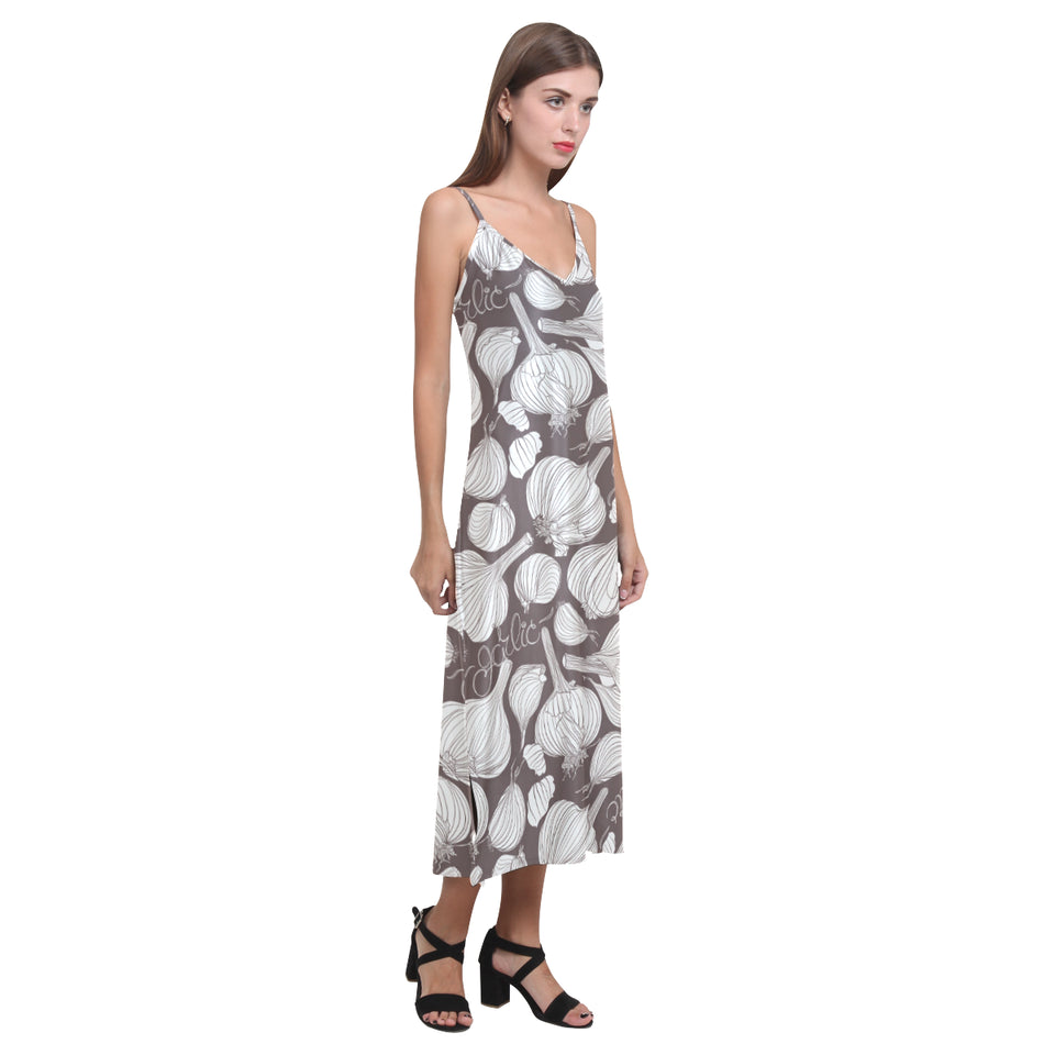 Garlic bulb dark background V-Neck Open Fork Long Dress