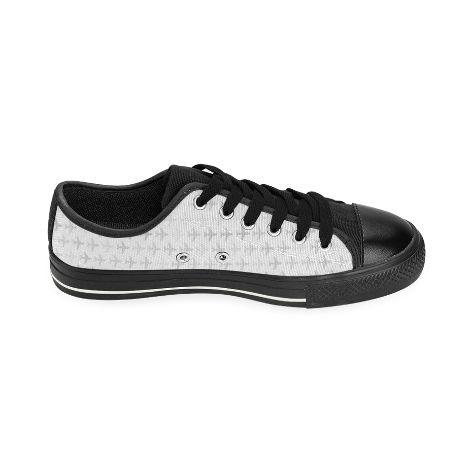 Airplane print pattern Men's Low Top Canvas Shoes Black