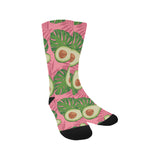 Avocado slices leaves pink back ground Crew Socks