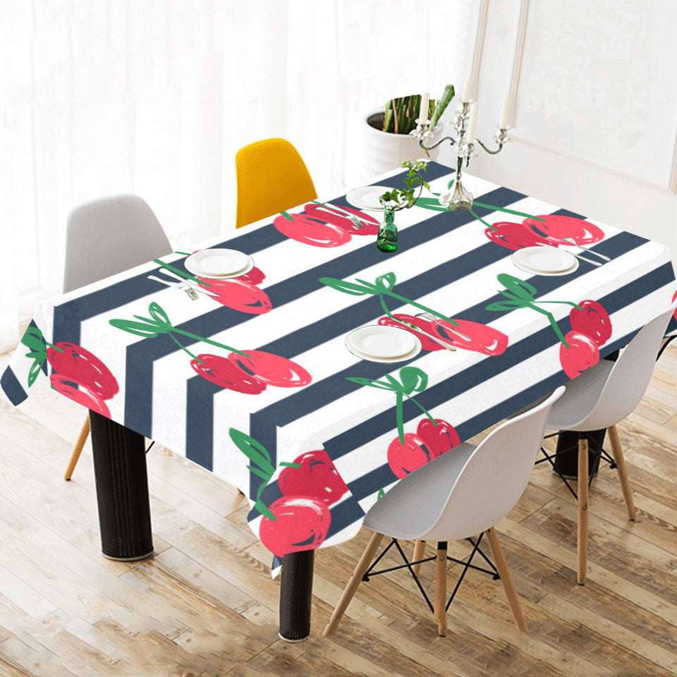 Hand drawn cherry pattern striped background Tablecloth