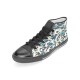 Japanese wave pattern Women's High Top Canvas Shoes Black