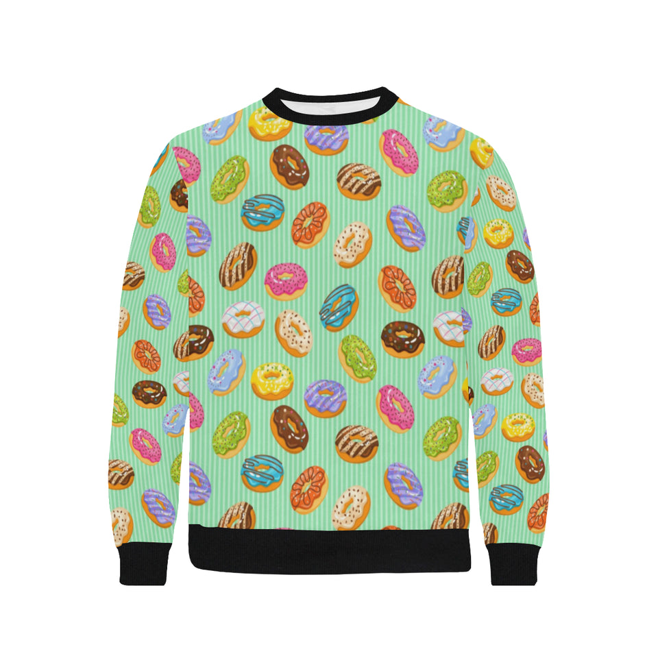 Colorful donut pattern green background Men's Crew Neck Sweatshirt