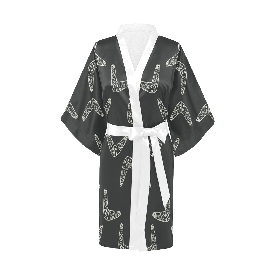 Hand drawn boomerang Australian aboriginal ornamen Women's Short Kimono Robe